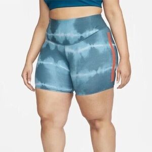 NEW Nike One Luxe Dri-FIT Women 2X Plus Blue Tie Dye 7" Biker Shorts DA1154-440